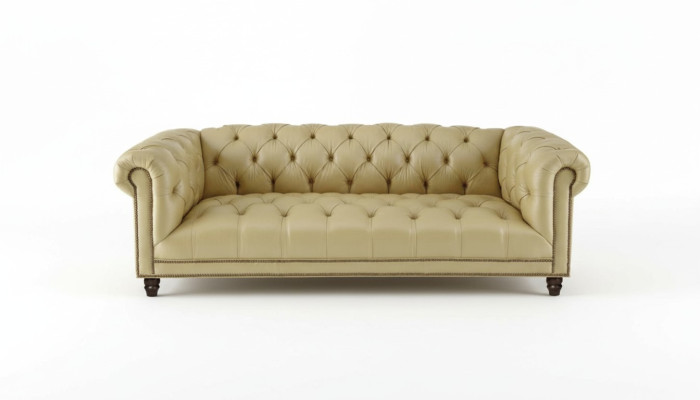 Beige driezits leren Chesterfield woonkamer modern design bank nieuw.