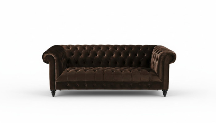 Bruine fluwelen bank Luxe gestoffeerde Chesterfield meubelbank met knopen Driezitsbank