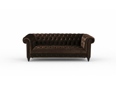 Bruine fluwelen bank Luxe gestoffeerde Chesterfield meubelbank met knopen Driezitsbank