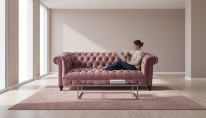 Fuchsia fluwelen bank Luxe Chesterfield-meubels Bank met knopen Driezits