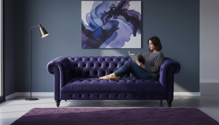 Chesterfield Purple Velvet Bank Luxe gestoffeerd meubelbank met knopen Driezitsbank