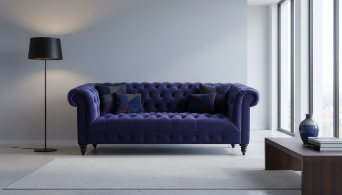 Chesterfield Purple Velvet Bank Luxe gestoffeerd meubelbank met knopen Driezitsbank