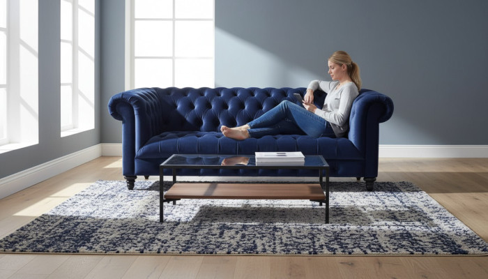 Navy Blue Driepersoons stoffen Chesterfield design bankstel 220cm nieuw