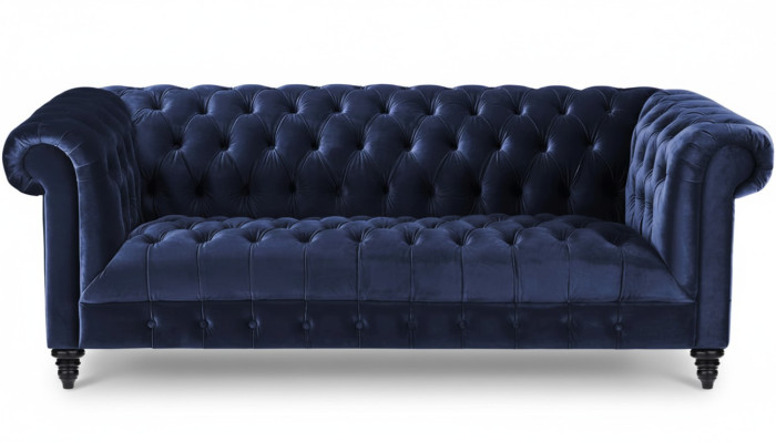 Navy Blue Driepersoons stoffen Chesterfield design bankstel 220cm nieuw