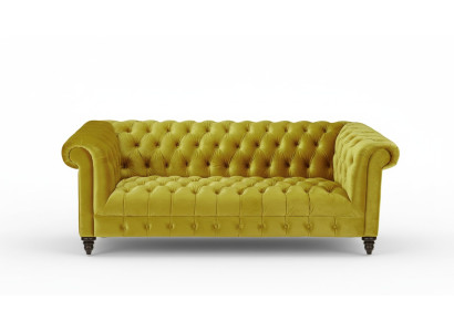 Gele driepersoons Chesterfield bankstel in modern design stofbank nieuw Originele meubels.