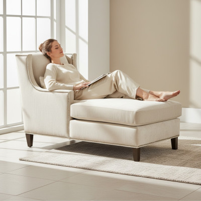 Chaiselongue ligmeubel ottomaan woonkamer design sofa beige stof ligbed