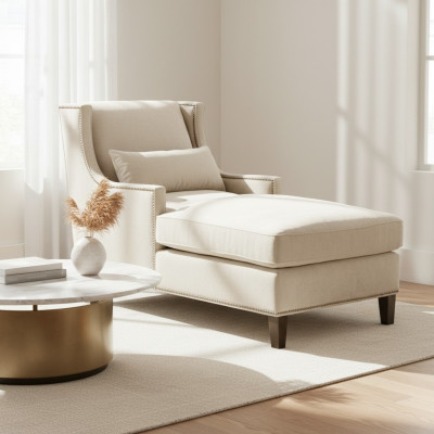 Chaiselongue ligmeubel ottomaan woonkamer design sofa beige stof ligbed