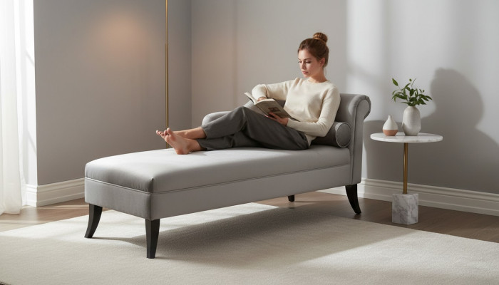 Chaiselongue Creatieve meubels Woonkamer Modern Design Bank Stof Zilver