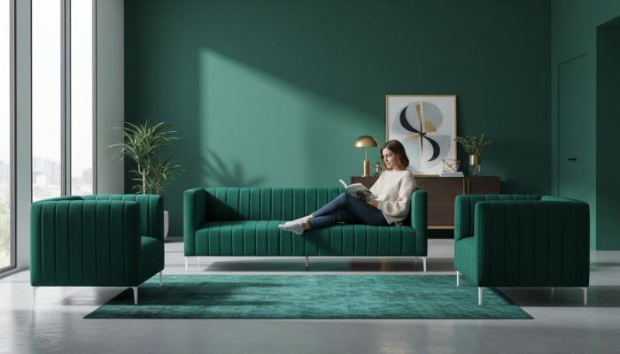 Bankstel driezits stof woonkamer fluweel design groen bankstel 2 leunstoelen groep