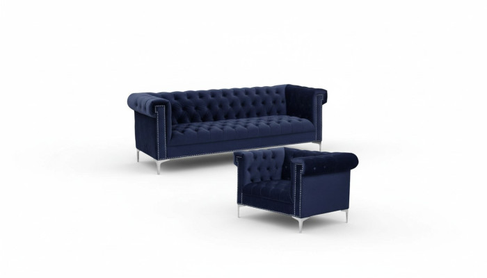 Blauwe chesterfield bankstel bank koninklijk blauw bankstellen bankstel set meubels nieuw
