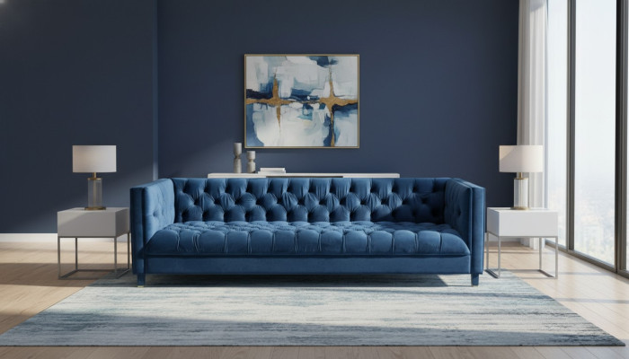 Blauwe Chesterfield Textiel Modern Design Stof Creatief Meubilair Nieuwe Woonkamerbank.