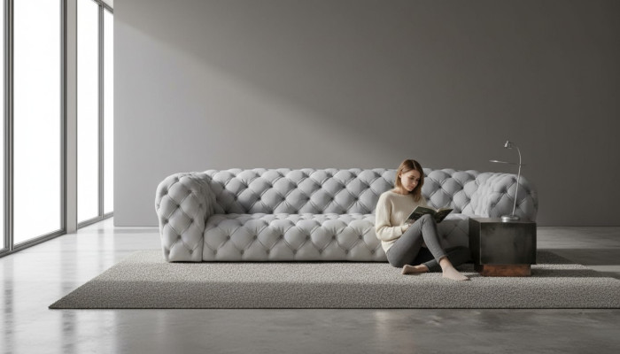 Grijze Chesterfield woonkamer modern design banken sofa meubilair stof groot XXL nieuw