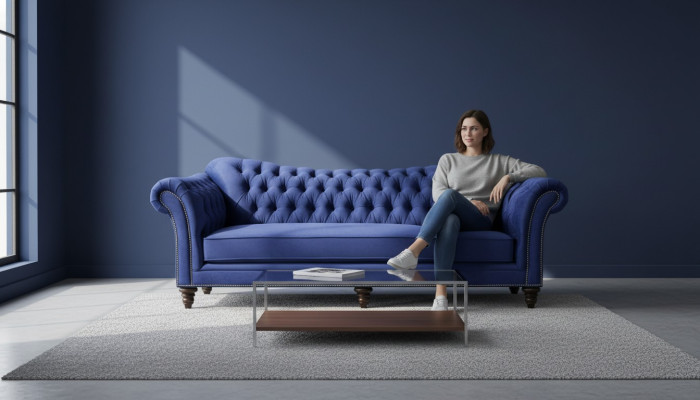 Blauwe Chesterfield woonkamer modern design banken bank ontwerper meubels stof