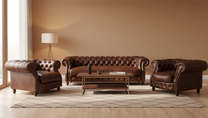 Chesterfield bruine hoekbank bank bank gestoffeerde hoekbank woonkamer