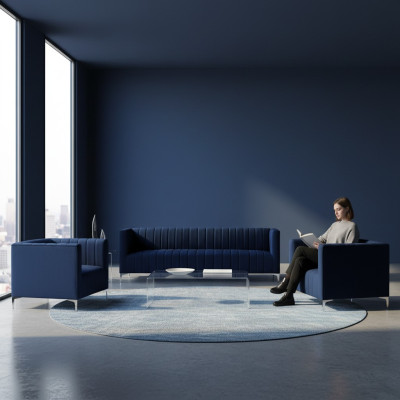Marineblauw bankstel driezits stof Nieuw Creatief design bankstel 2 fauteuils Modern
