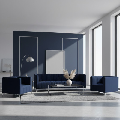 Marineblauw bankstel driezits stof Nieuw Creatief design bankstel 2 fauteuils Modern
