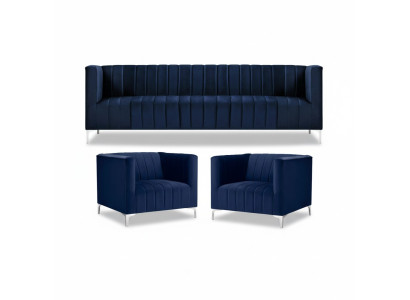 Marineblauw bankstel driezits stof Nieuw Creatief design bankstel 2 fauteuils Modern