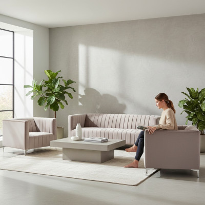 Beige sofa set Chesterfield meubels modern design textiel woonkamer banken