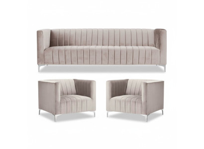 Beige sofa set Chesterfield meubels modern design textiel woonkamer banken