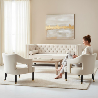 Beige Chesterfield Bank Fluwelen Sofa Sofaset banken Sofa’s Bekleding 311 Zitplaatsen