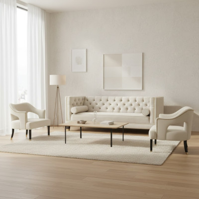 Beige Chesterfield Bank Fluwelen Sofa Sofaset banken Sofa’s Bekleding 311 Zitplaatsen