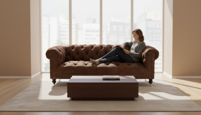 Bruin driezits Chesterfield modern design leren bankstel design meubels fluweel stof