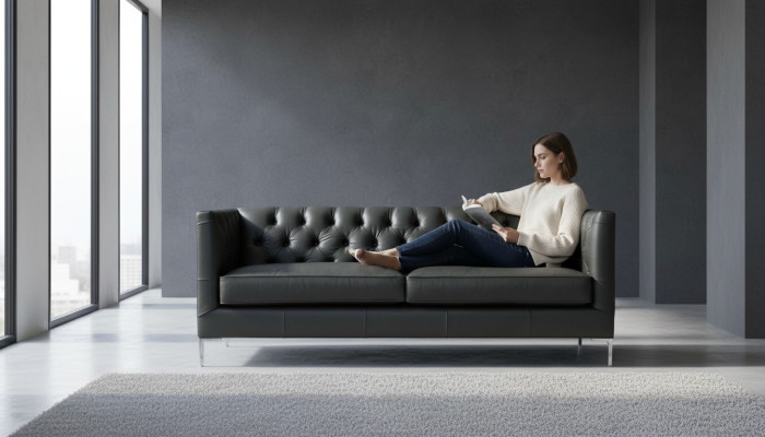Inrichting woonkamer sofa design banken zwart Italiaanse stijl meubels stof