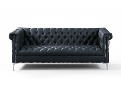 Zwarte driezits Chesterfield moderne designbank van leer, designermeubels