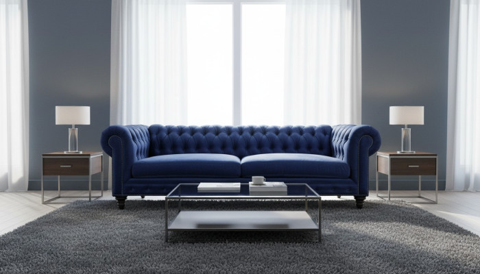 Blauwe Chesterfield driezitsbank modern design banken sofa meubelstoffering nieuwe stoffen sofa's.