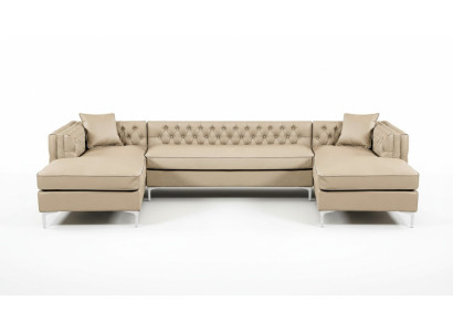Hoekbank Beige Woonlandschap Bankstel Hoekgarnituur Bekleding Chesterfield Meubelontwerp