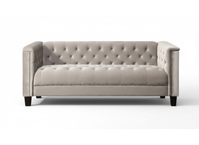 Helder grijs driezits stoffen Chesterfield woonkamer modern design bankstellen sofa. 