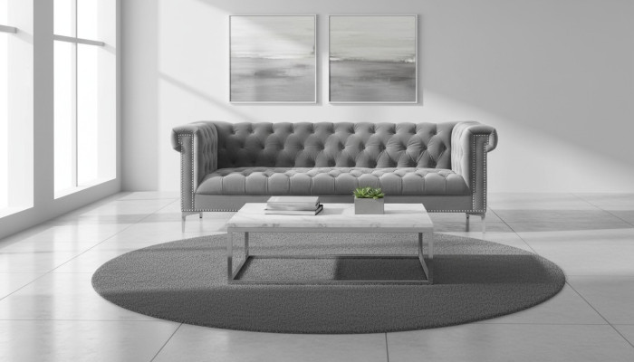 Grijze Chesterfield driezits stoffen woonkamer design bankstellen gestoffeerde banken Nieuw