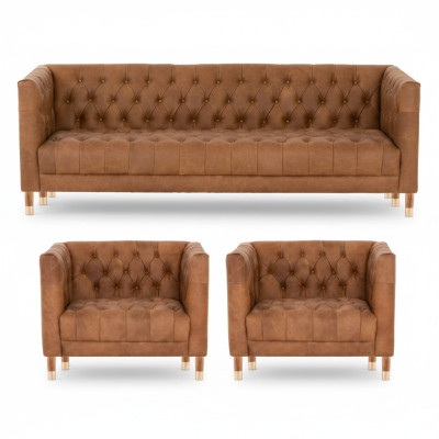 Bruine fluwelen Chesterfield 2 fauteuils Leder Modern Design Meubelbankstel Bankstellen Nieuw