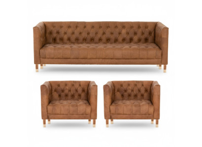 Bruine fluwelen Chesterfield 2 fauteuils Leder Modern Design Meubelbankstel Bankstellen Nieuw