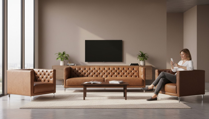 Bruin Chesterfield 2 Fauteuils Leren Modern Design Bank Nieuw Creatieve Meubel Bankstel