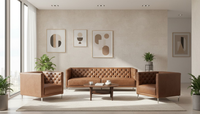 Bruin Chesterfield 2 Fauteuils Leren Modern Design Bank Nieuw Creatieve Meubel Bankstel