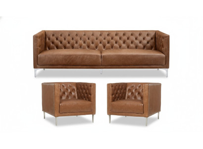 Bruin Chesterfield 2 Fauteuils Leren Modern Design Bank Nieuw Creatieve Meubel Bankstel