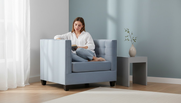 Blauwe Chesterfield fauteuil Woonkamer Textiel Stof Creatief Meubilair Modern