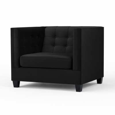 Chesterfield fauteuil, creatief meubel, textielstof, zwart, nieuw, woonkamer.