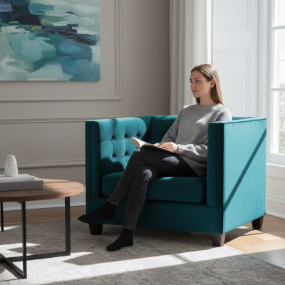 Fauteuil Chesterfield stof zee groen Creatief meubilair Nieuwe woonkamer.