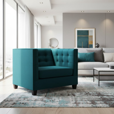 Fauteuil Chesterfield stof zee groen Creatief meubilair Nieuwe woonkamer.