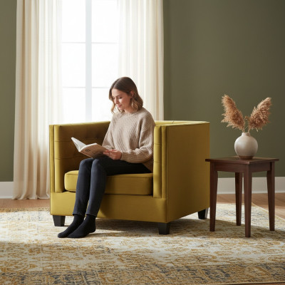 Fauteuil Chesterfield textiel stof beige. Nieuwe creatieve meubels voor de woonkamer.