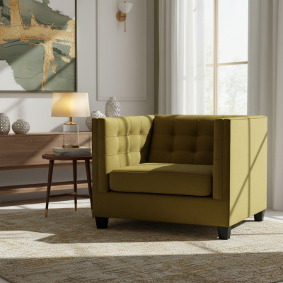 Fauteuil Chesterfield textiel stof beige. Nieuwe creatieve meubels voor de woonkamer.