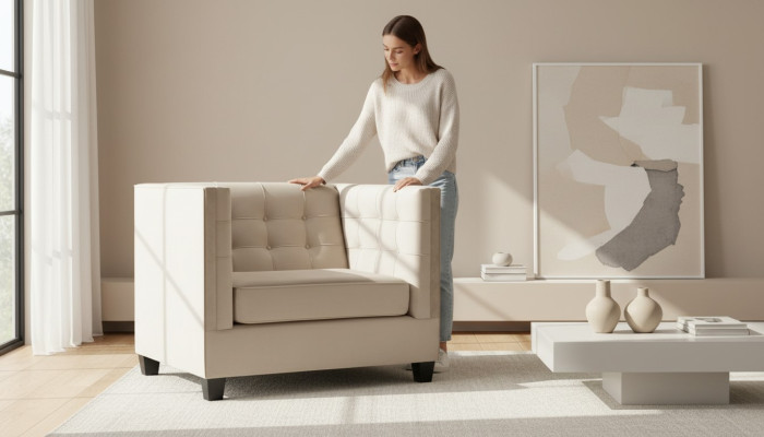 Fauteuil Textiel Stof loft Grijs Creatief Meubilair Nieuw Modern Woonkamer