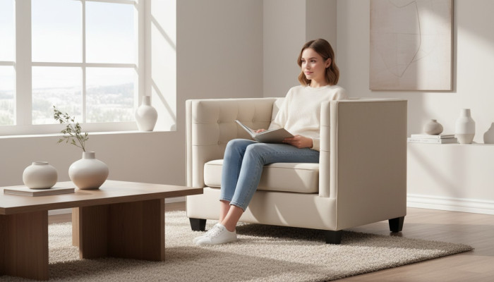 Fauteuil Modern Chesterfield Textiel Stof Wit Creatief Loft Meubilair Nieuw Woonkamer