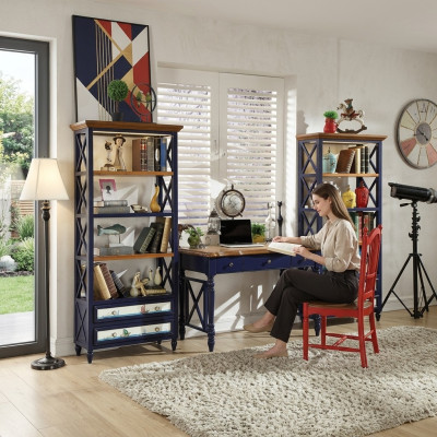 Schrijftafel 2-delig set Tafel Kast Werkkamer Echt houten meubels Kantoor Eettafel