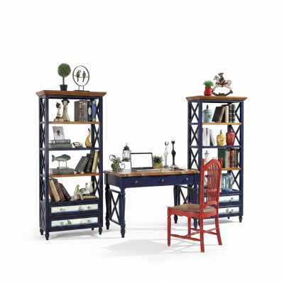 Schrijftafel 2-delig set Tafel Kast Werkkamer Echt houten meubels Kantoor Eettafel