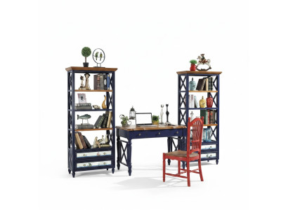 Schrijftafel 2-delig set Tafel Kast Werkkamer Echt houten meubels Kantoor Eettafel