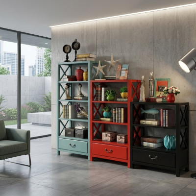 Vitrine Houten Plank Roomdivider Ontwerper Houten Rekken Loft Stijl Kast Rood Set