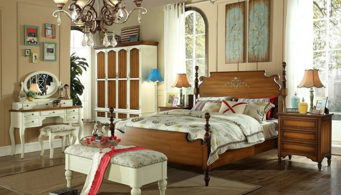Ontwerper tweepersoonsbed bedden hout Amerikaans hotel luxe slaapkamer nieuw